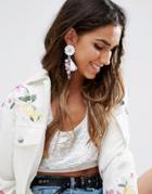 Asos Pom Flower Drop Earrings - Purple
