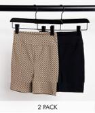 River Island 2 Pack Legging Shorts In Black And Monogram-multi