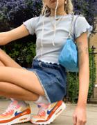 Asos Design Short Sleeve Crop T-shirt With Contrast Stitch In Blue-blues