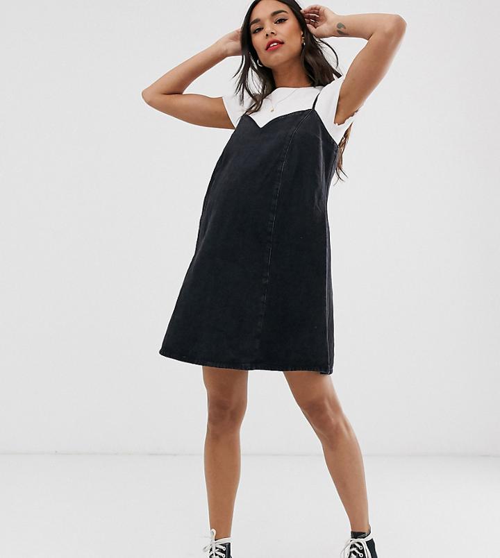 Asos Design Maternity Strappy Sweetheart Neck Skater Dress With Seam Detail-black