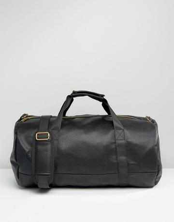 Mi-pac Tumbled Leather Look Barrel Bag In Black - Black