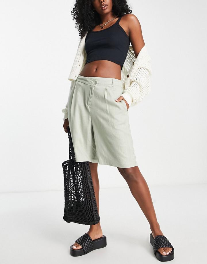 Vero Moda Linen Tailored City Shorts In Sage - Part Of A Set-green