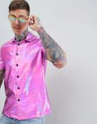 Asos Design Festival Oversized Metallic Revere Collar Shirt In Pink - Pink