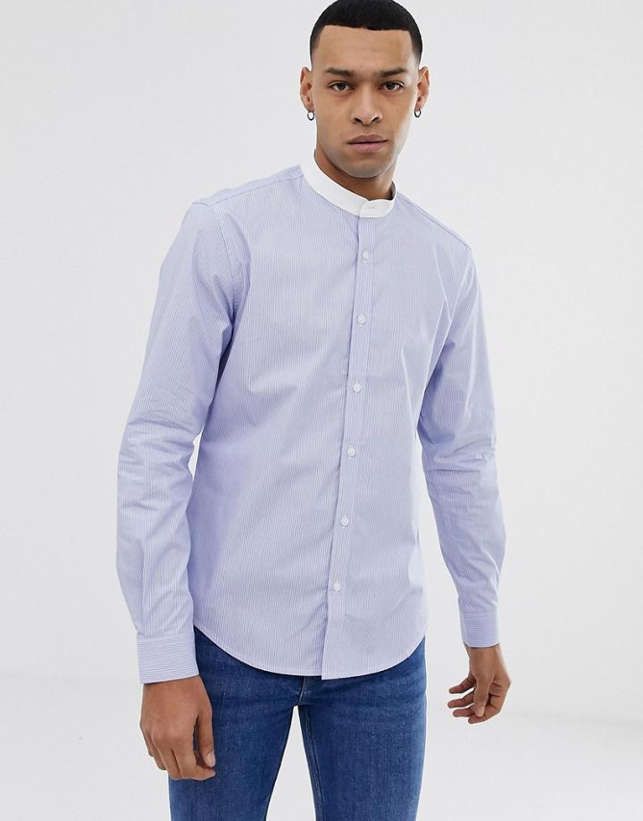 Esprit Slim Fit Grandad Shirt In Blue Stripe