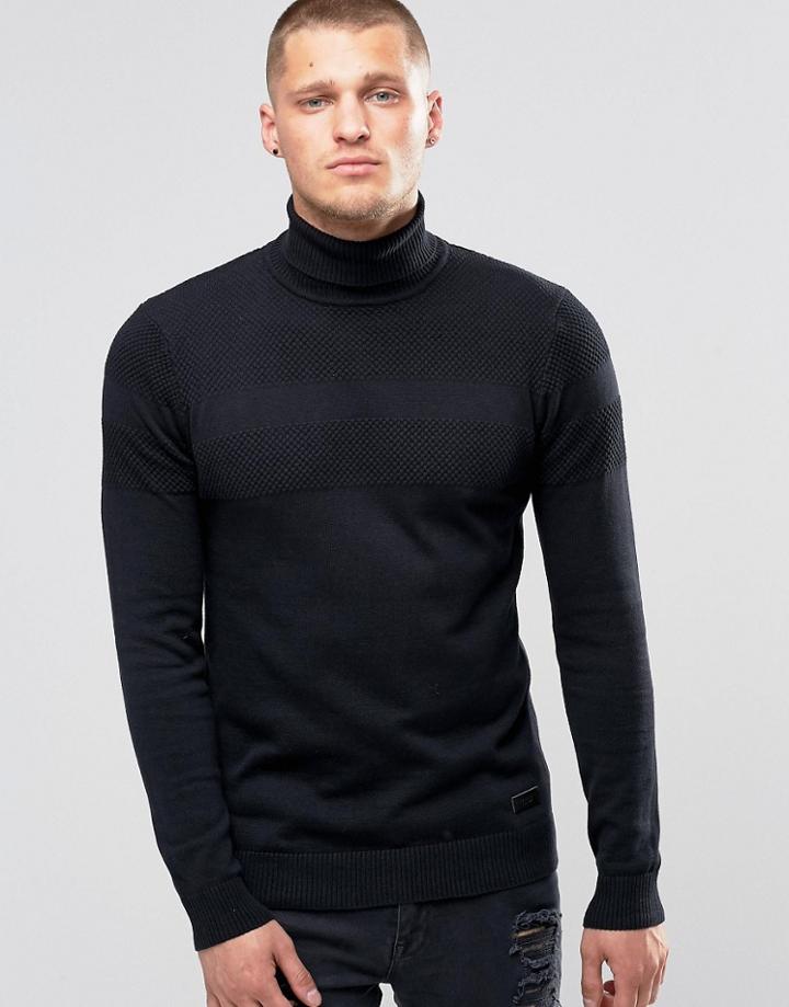 Blend Slim Roll Neck Knit Sweater Black - Black