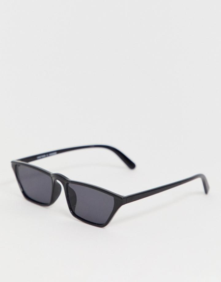 Monki Small Flat Brow Sunglasses In Black - Black