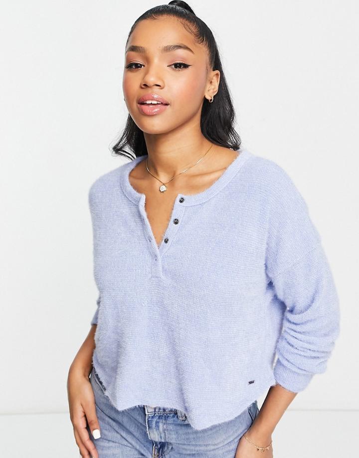 Hollister Henley Long Sleeve Top In Light Blue