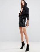 Asos Mini Skirt In Leather With Double Bow Detail - Black