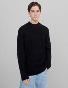 Bershka Cable Knit Turtleneck Sweater In Black