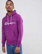 Champion Reverse Weave Hoodie With Large Script Logo In Purple - Purple