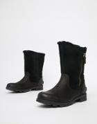Sorel Emelie Black Leather Waterproof Foldover Boots - Black