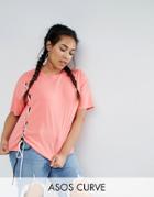 Asos Curve T-shirt With Contrast Lace Up Details - Pink