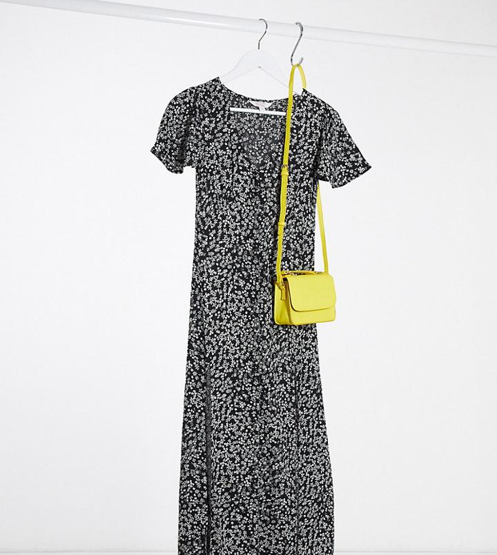 Miss Selfridge Petite Angel Sleeve Ditsy Maxi Dress In Black