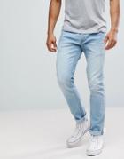 Solid Slim Fit Jeans With Light Blue Wash - Blue