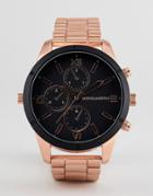 Asos Design Oversized Bracelet Watch In Rose Gold With Contrast Black Dial And Subs - Pink