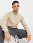 Topman Knit Turtle Neck Sweater In Stone Heather-neutral