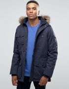 Threadbare Parka Jacket With Faux Fur Hood - Navy