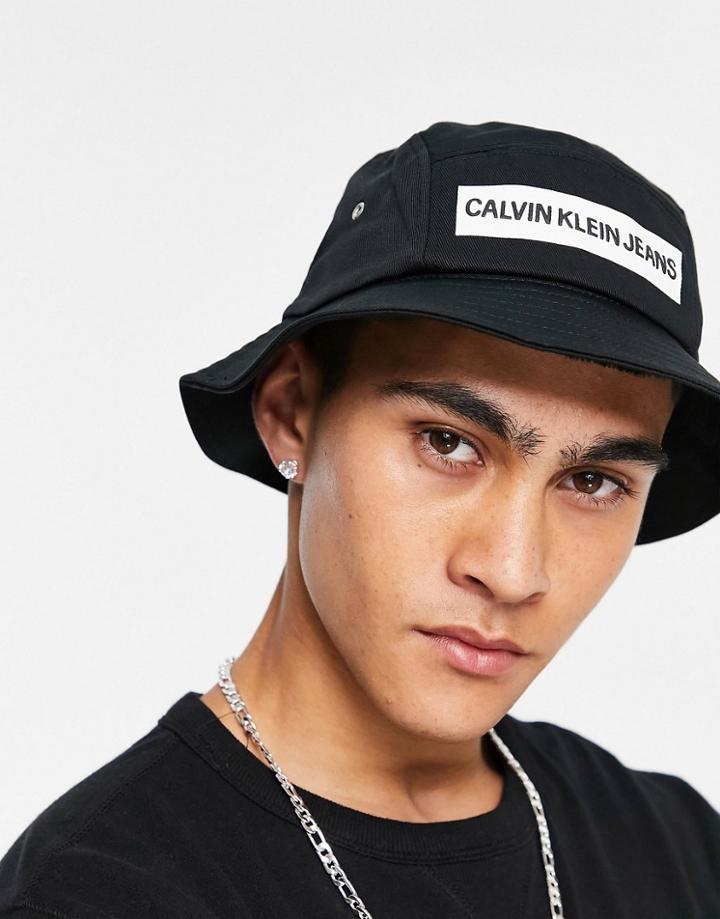 Calvin Klein Jeans Bucket Hat With Patch Logo In Black