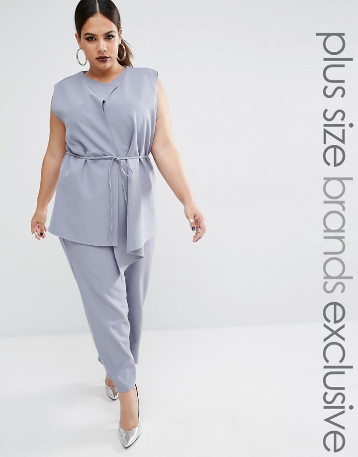 Lavish Alice Plus Belted Vest Culotte Jumpsuit - Gray