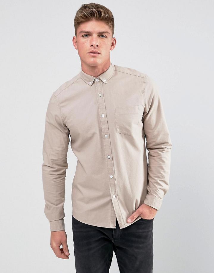 Asos Regular Fit Casual Oxford Shirt In Mushroom - Brown