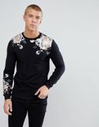 Asos Muscle Sweatshirt With Rose Foil Print - Black