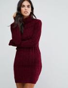 Brave Soul Perrie Roll Neck Sweater Dress - Red
