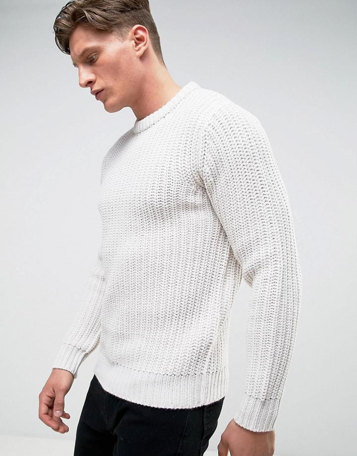 Brave Soul Heavy Fisherman Rib Sweater - Beige