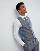Harry Brown Wedding Wool Blend Check Slim Fit Vest - Blue