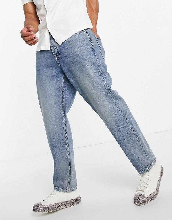 Topman Relaxed Jeans Mid Wash-blue