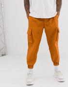 Asos White Tapered Sweatpants In Rust Nylon With Cargo Pockets-brown
