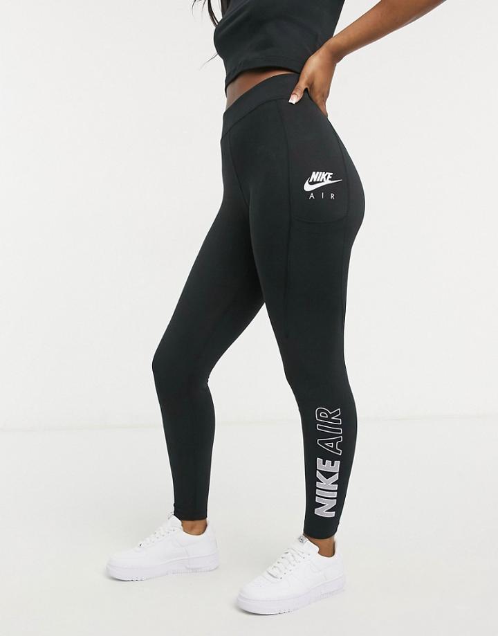 Nike Air High Rise Leggings In Black With Calf Logo