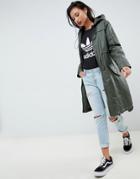 Asos Design Wax Look Raincoat - Green