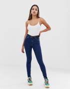Asos Design High Rise Ridley 'skinny' Jeans In Deep Blue Wash-blues