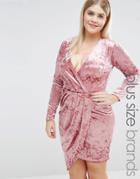 Club L Plus Wrap Front Velvet Mini Dress - Pink