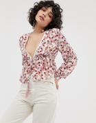 Emory Park Tie Front Blouse In Rose Print-pink