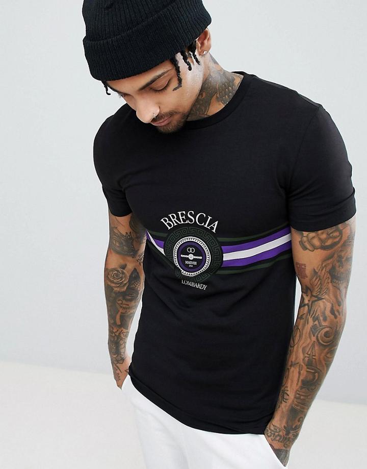 Asos Design Muscle T-shirt With Text Print - Black