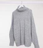 New Look Curve Longline Volume Sleeve Slouchy Roll-neck Sweater In Gray-grey