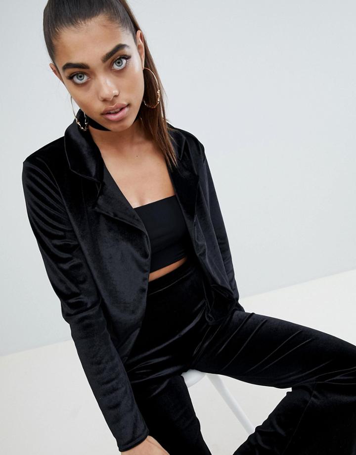 Lasula Longline Soft Velvet Blazer - Black