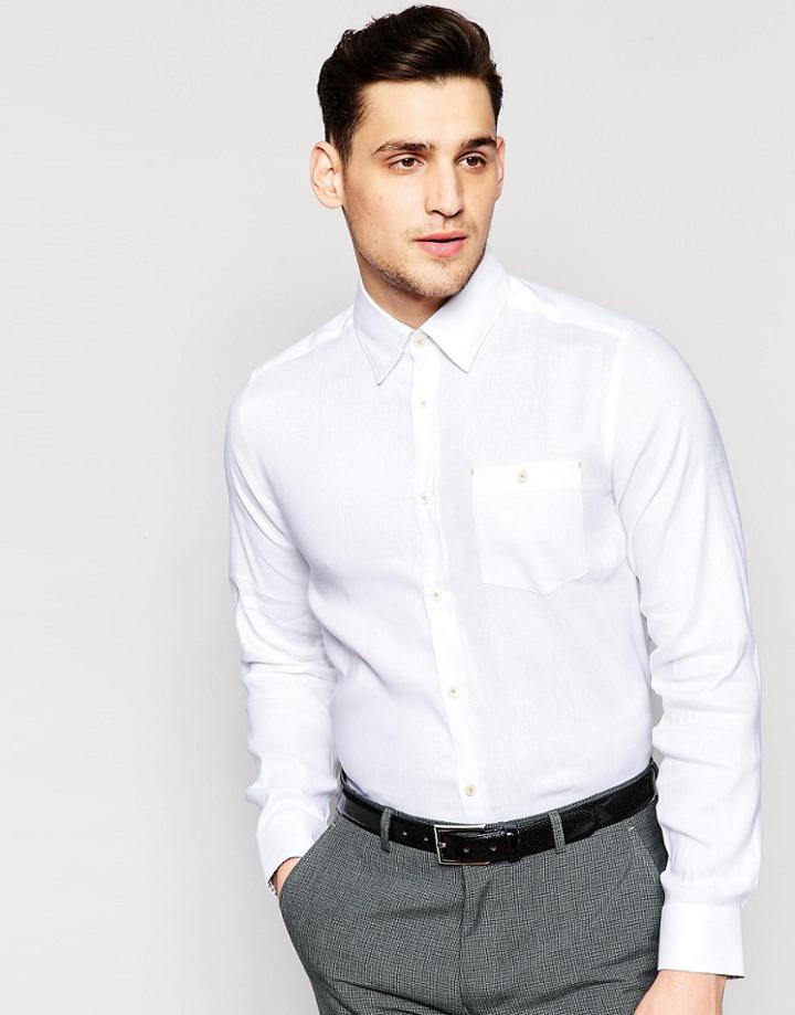 Ted Baker Linen Shirt In Slim Fit - White