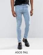 Asos Tall Super Skinny Jeans In Light Wash Blue With Lightning Bolt Detail - Blue