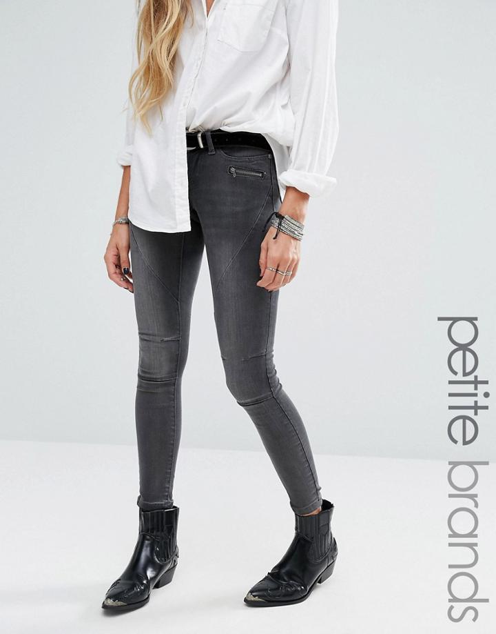 Noisy May Petite Eve Low Waist Super Slim Panel Detail Jean - Gray