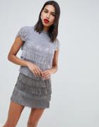 Oasis Shift Dress With Fringe Detail In Gray - Gray