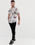 River Island Slim Fit Shirt With Floral Print In Ecru - Purple