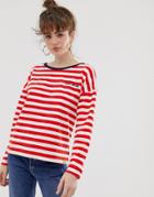 Blend She Agnes Stripe Long Sleeved T-shirt - Red