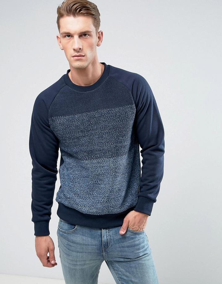 Brave Soul Crew Neck Raglan Textured Sweat - Blue