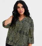 Influence Plus Croc Print Blouse With 3/4 Flare Sleeve-multi