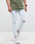 Hoxton Denim Super Skinny Light Wash Jeans With Knee Rip - Blue