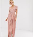 Asos Design Tall Premium Lace Insert Pleated Maxi Dress-pink