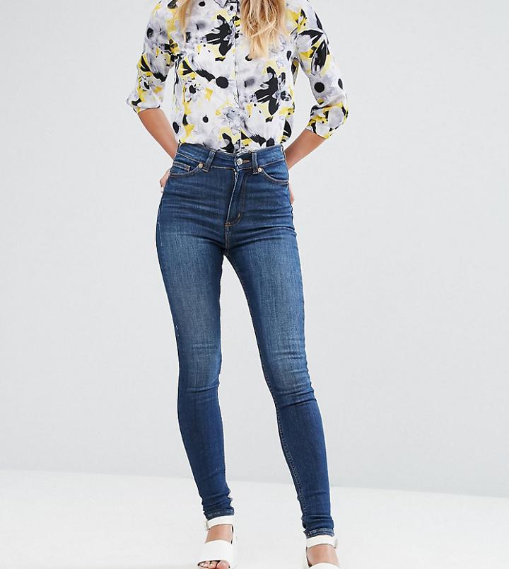 Monki Oki Skinny High Waist Jeans With Organic Cotton In Mid Blue - Blue