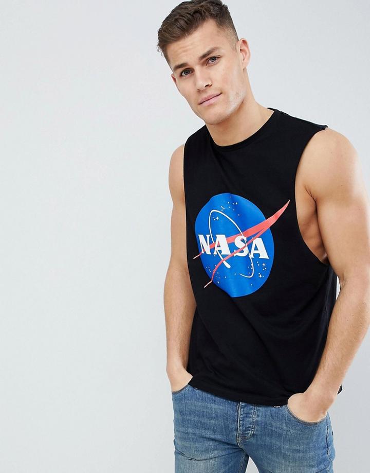 Asos Design Nasa Sleeveless T-shirt With Dropped Armhole - Black